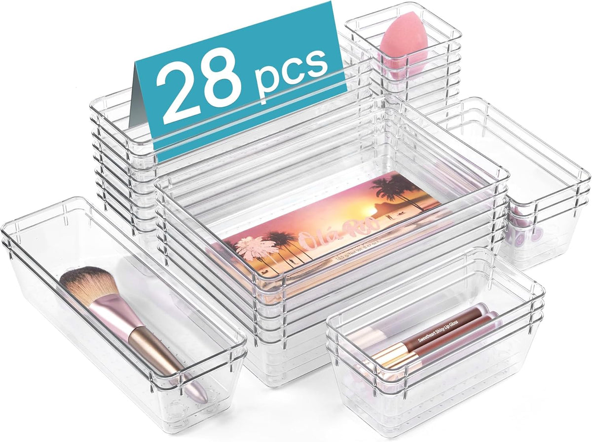 25-Piece Clear Drawer Organizer Set