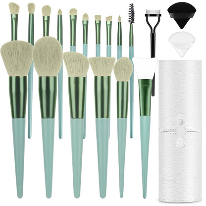Makeup Brushes With Case 20PCs Professional Makeup Brush Set, Foundation Powder Eyeshadow Brush Set Eyebrow Concealer Contour Travel Brushes Kit with Holder & 2 Powder Puff-White